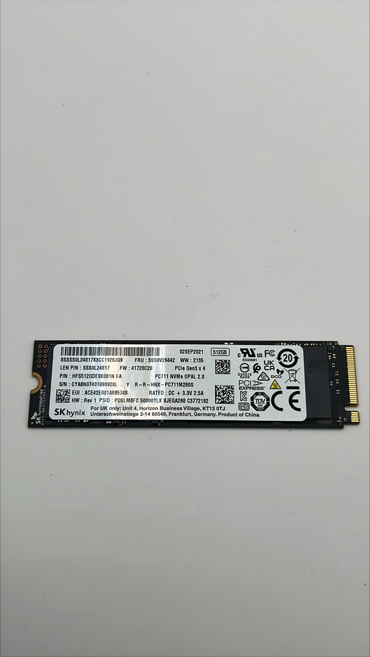 SK Hynix PC711 512GB M.2 2280 PCIe Gen3 x4 NVMe SSD HFS512GDE9X081N