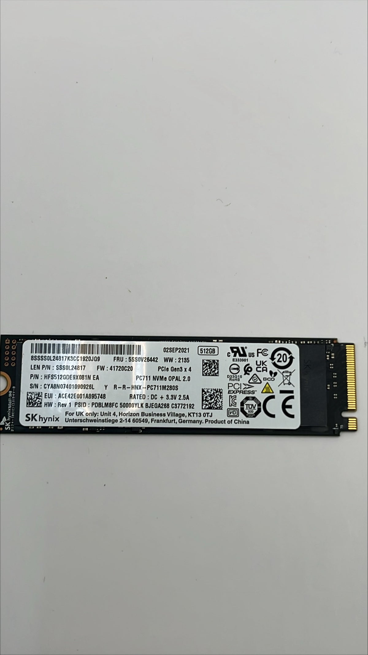 SK Hynix PC711 512GB M.2 2280 PCIe Gen3 x4 NVMe SSD HFS512GDE9X081N